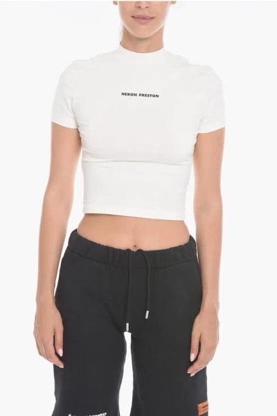 Heron Preston Cropped Baby T-shirt With Logo Print In White