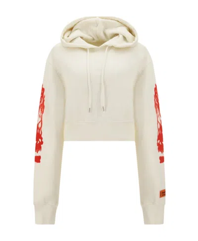 Heron Preston Cropped Cotton Hoodie In White