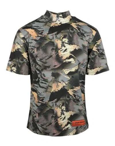 Heron Preston Ctnmb Camouflage Mock-neck T-shirt Man T-shirt Multicolored Size Xl Cotton In Grey