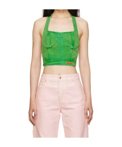 Heron Preston Distressed Cotton Corset Top In Green
