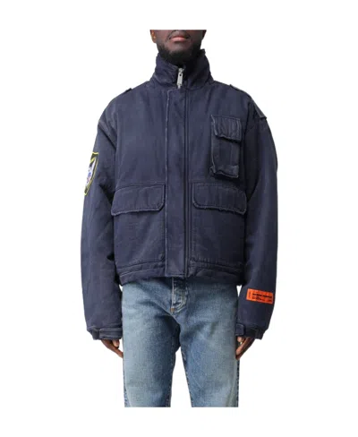Heron Preston Eagle-patch Distressed-effect Jacket In Blue