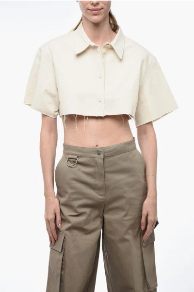 Heron Preston Exray Cropped Fit Shirt With Raw-cut Edges In White