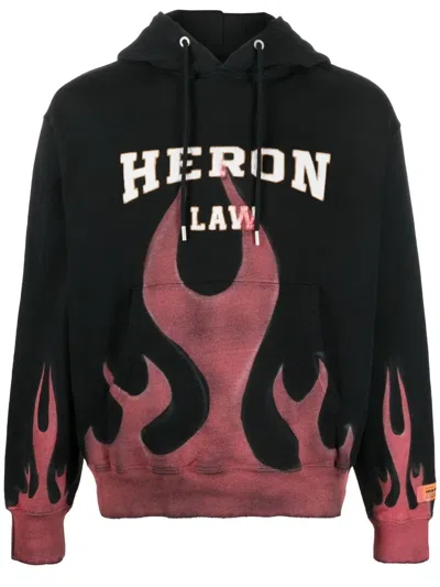 Heron Preston Flame-print Cotton Hoodie In Black