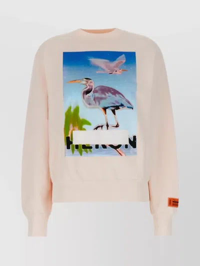 HERON PRESTON FRONT PRINT OVERSIZE COTTON SWEATSHIRT