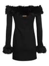Heron Preston Fur-trimmed Strapless Mini Dress In Black