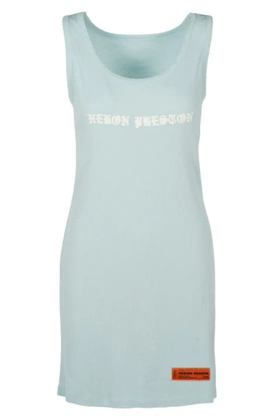 Heron Preston Gothic Logo Cotton Tank Dress In Blue