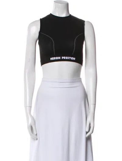 Pre-owned Heron Preston Graphic Print Crew Neck Crop Top In Black