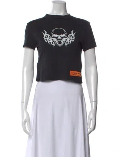 Pre-owned Heron Preston Graphic Print Crew Neck Crop Top In Black