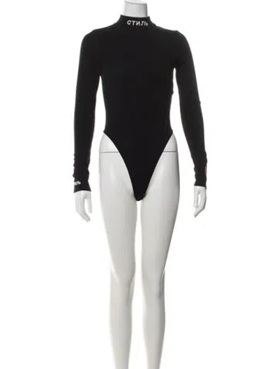 Pre-owned Heron Preston Graphic Print Mock Neck Bodysuit In Black