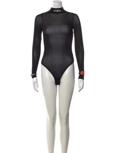 Pre-owned Heron Preston Graphic Print Mock Neck Bodysuit In Blue