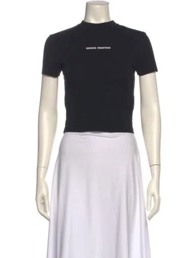 Pre-owned Heron Preston Graphic Print Mock Neck Crop Top In Black