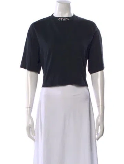 Pre-owned Heron Preston Graphic Print Mock Neck Crop Top In Black
