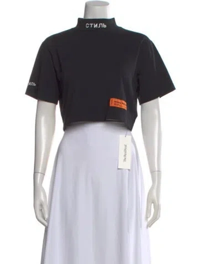 Pre-owned Heron Preston Graphic Print Mock Neck Crop Top In Black