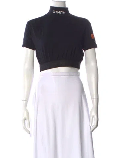 Pre-owned Heron Preston Graphic Print Mock Neck Crop Top In Black
