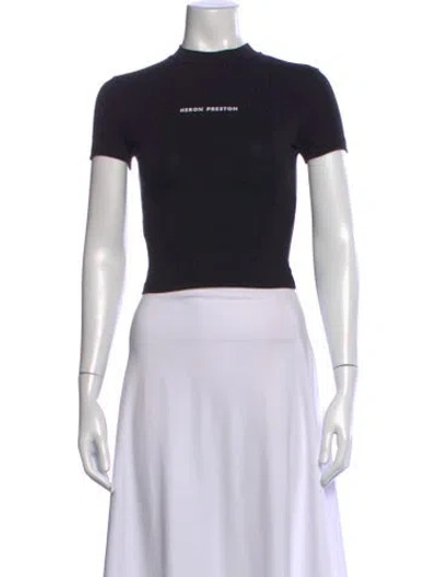 Pre-owned Heron Preston Graphic Print Mock Neck Crop Top In Black