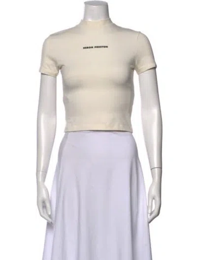 Pre-owned Heron Preston Graphic Print Mock Neck Crop Top In Neutrals