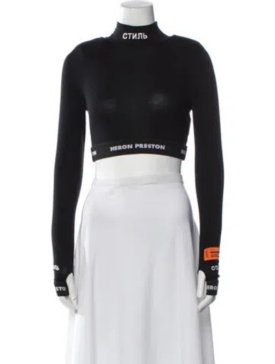 Pre-owned Heron Preston Graphic Print Mock Neck Crop Top W/ Tags In Black