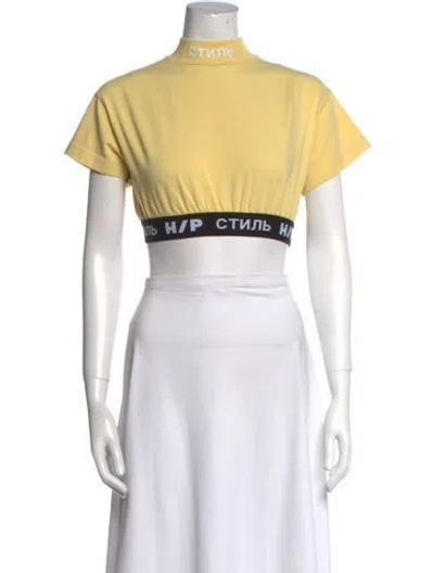 Pre-owned Heron Preston Graphic Print Mock Neck Crop Top In Yellow