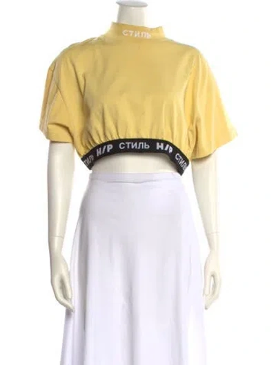 Pre-owned Heron Preston Graphic Print Mock Neck Crop Top In Yellow