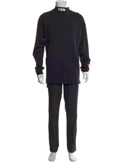 Pre-owned Heron Preston Graphic Print Mock Neck T-shirt In Black