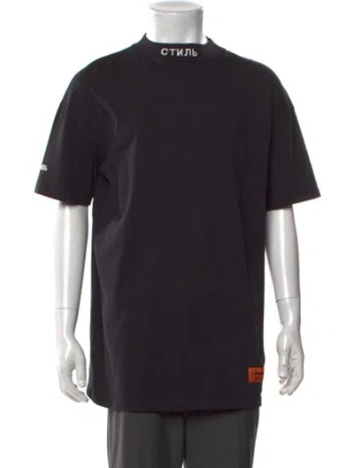 Pre-owned Heron Preston Graphic Print Mock Neck T-shirt In Black