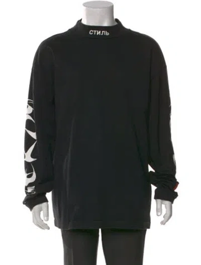 Pre-owned Heron Preston Graphic Print Mock Neck T-shirt In Black