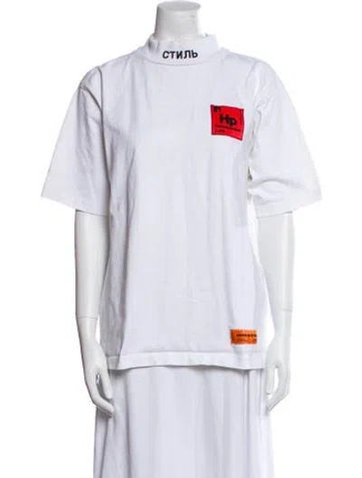 Pre-owned Heron Preston Graphic Print Mock Neck T-shirt In White
