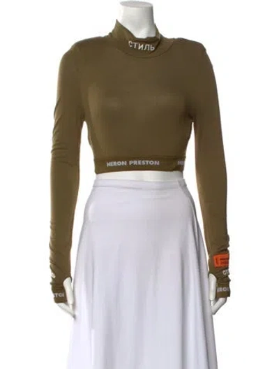 Pre-owned Heron Preston Graphic Print Turtleneck Crop Top In Green