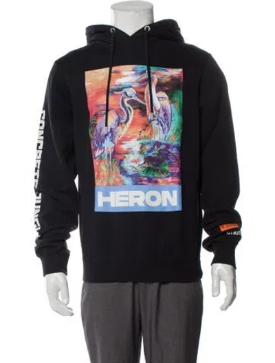 Pre-owned Heron Preston Graphic Print V-neck Hoodie In Black