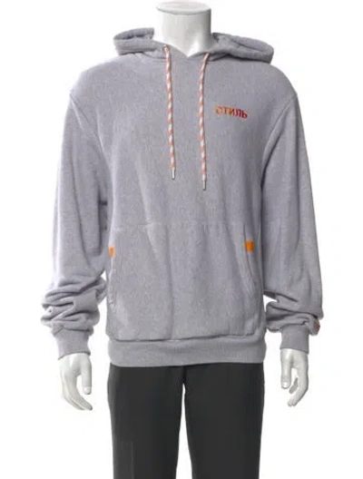 Pre-owned Heron Preston Graphic Print V-neck Hoodie In Gray