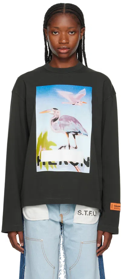 Heron Preston Womens Black Purple Censored Graphic-print Long-sleeved Cotton T-shirt