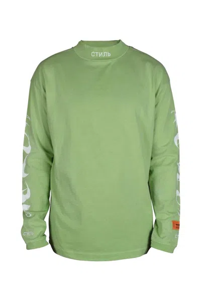 Heron Preston Green Long Sleeve T-shirt With Embroidered Logo