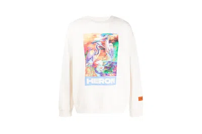 Pre-owned Heron Preston Heron Watercolor Print Crewneck Sweatshirt White