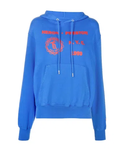 Heron Preston Hooded Hoodie In Blue