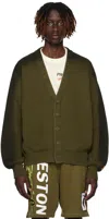 Heron Preston Khaki Gradient Cardigan In Olive Black