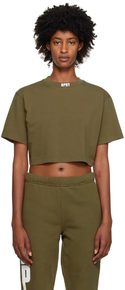 Heron Preston Khaki 'hpny' T-shirt In Dark Green White