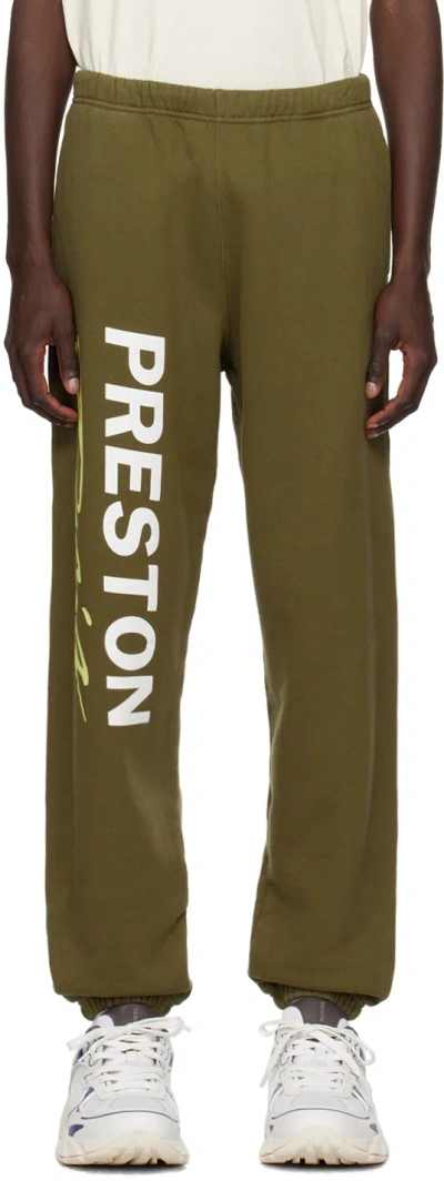 Heron Preston Khaki 'racing' Sweatpants In Olive White