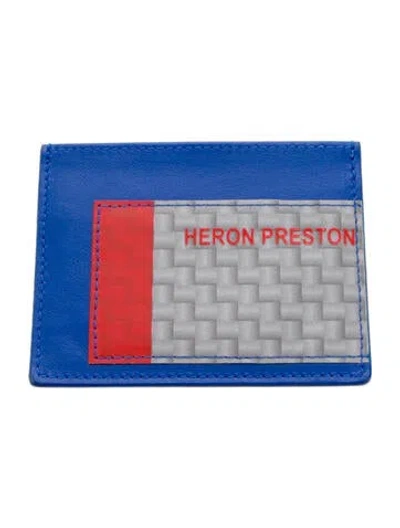Pre-owned Heron Preston Leather Colorblock Pattern Card Holder In Blue
