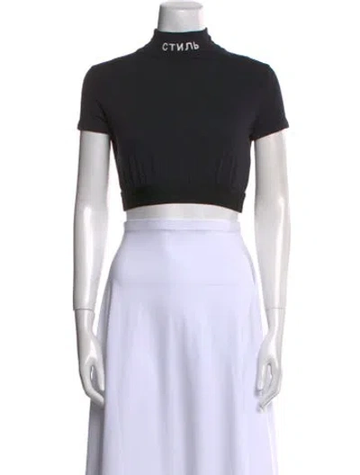 Pre-owned Heron Preston Logo Mock Neck Crop Top In Black
