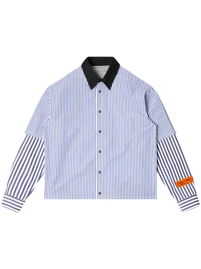 Heron Preston Logo-patch Stripe-pattern Shirt In Blue
