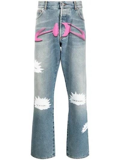 Heron Preston Logo-print Lose-fit Jeans In Blue