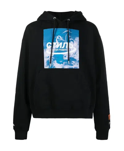 Heron Preston Logo Printed Hooded Sweater In Black