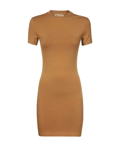 Heron Preston Logo Short-sleeved Dress In Brown