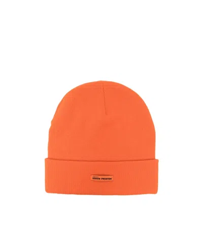 Heron Preston Logo-tag Ribbed-knit Beanie In Orange