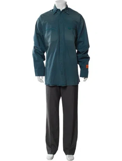 Pre-owned Heron Preston Long Sleeve Dress Shirt In Blue