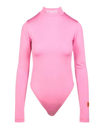 Heron Preston Long Sleeve Stretch Bodysuit In Pink