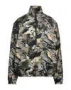Heron Preston Camouflage Windbreaker With Stand Collar In Green