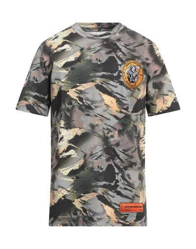 Heron Preston Man T-shirt Dark Green Size M Organic Cotton, Polyester