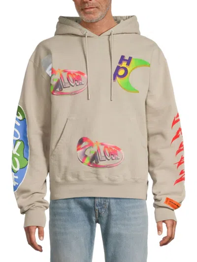 Heron Preston Men's Graphic Cotton Hoodie In Grey