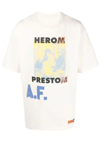 Pre-owned Heron Preston Men's  A.f. Authorised Oversized T-shirt In White/lemon Yellow